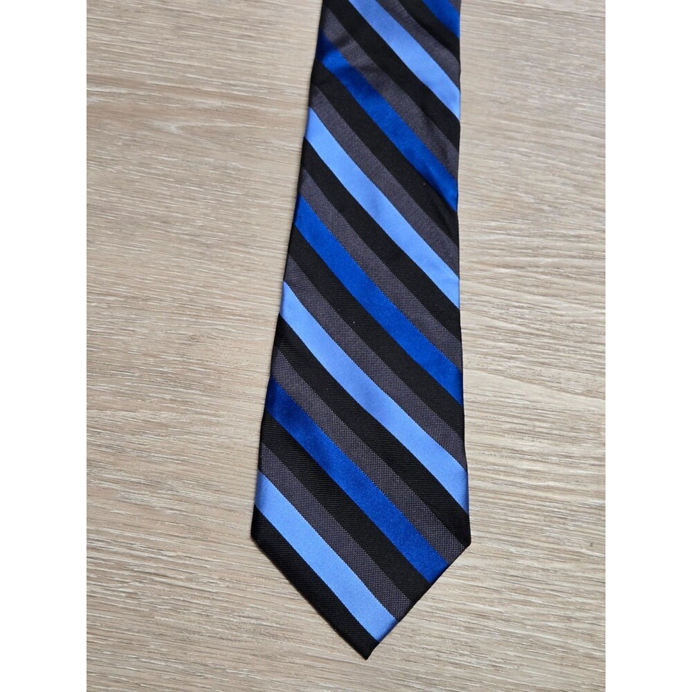 Express 100% Silk Blue Black Striped Tie Diagonal Stripe Men’s Necktie